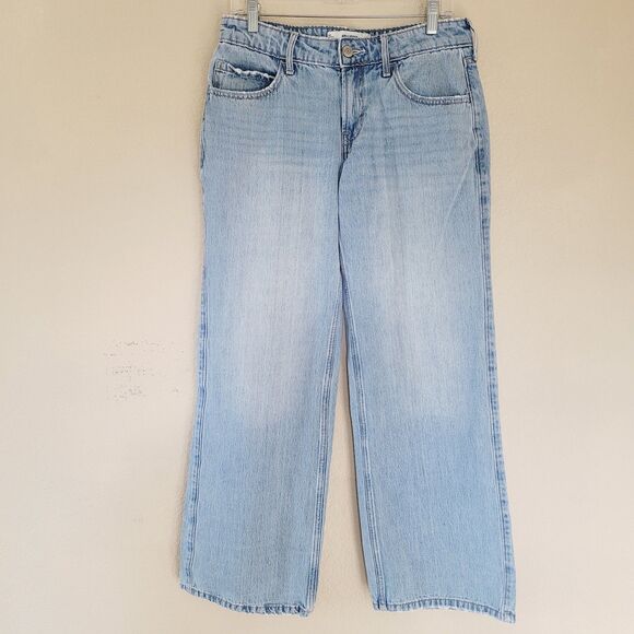 Hollister Low Rise Ultra Baggy Wide Leg Jeans Size 27 Blue Distressed 90s Casual - Picture 1 of 8